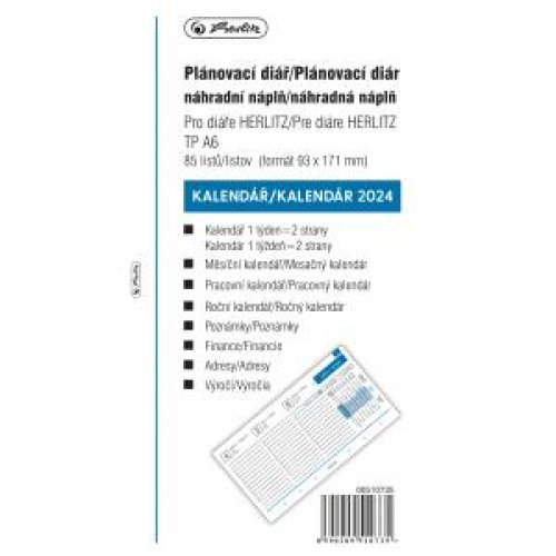 Náhradná náplň do diára TP A6 2024 týždenná Náhradná náplň do diára TP A6 2024 týždenná