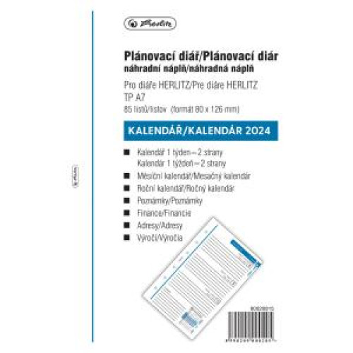 Náhradná náplň do diára TP A7 2024 týždenná Náhradná náplň do diára TP A7 2024 týždenná