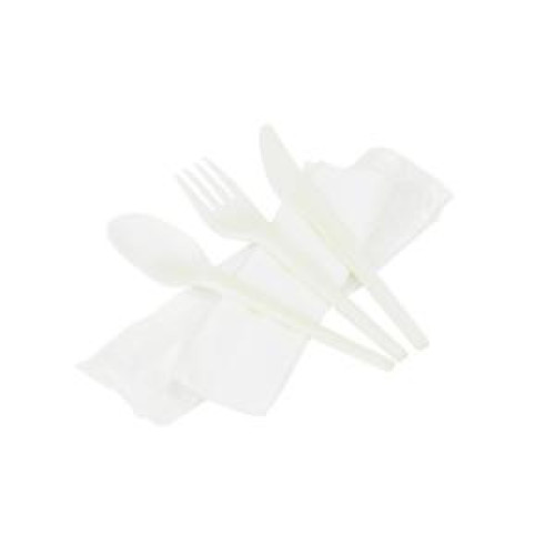 Sada príbora PET (nôž + vidlička + lyžica + obrúsok) hygienicky balené (100 ks)