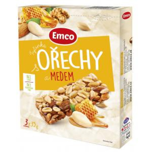Tyčinka Emco s orechami a medom 3 x 35 g Tyčinka Emco s orechami a medom 3 x 35 g