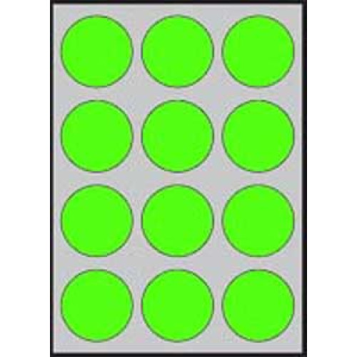 Etikety farebné priemer 60mm APLI A4 20 hárkov fluo zelené Etikety farebné priemer 60mm APLI A4 20 hárkov fluo zelené