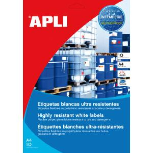 Etikety polyetylénové vysoko odolné 210x297 APLI 10 hárkov biele Etikety polyetylénové vysoko odolné 210x297 APLI 10 hárkov biele