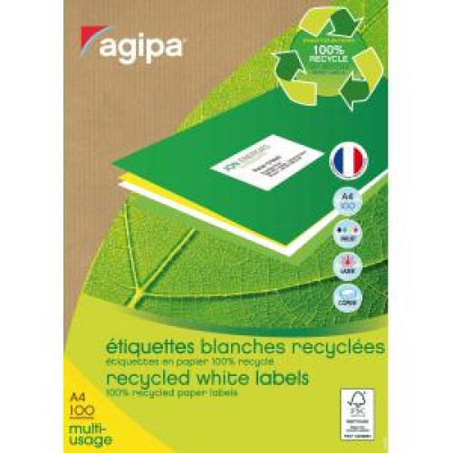 Etikety univerzálne recyklované 38x21,2mm Agipa A4 100 hárkov Etikety univerzálne recyklované 38x21,2mm Agipa A4 100 hárkov