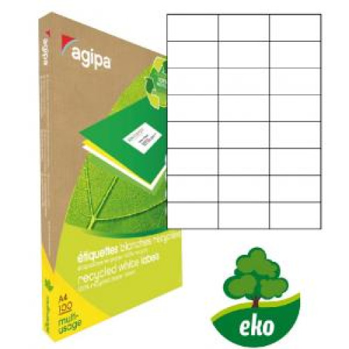 Etikety univerzálne recyklované 70x37mm Agipa A4 100 hárkov Etikety univerzálne recyklované 70x37mm Agipa A4 100 hárkov