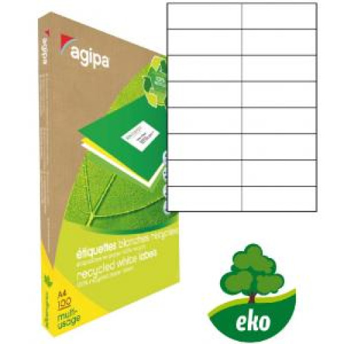 Etikety univerzálne recyklované 105x37mm Agipa A4 100 hárkov Etikety univerzálne recyklované 105x37mm Agipa A4 100 hárkov