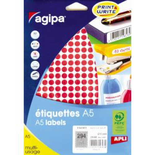 Etikety kruhové 8mm Agipa A5 červené Etikety kruhové 8mm Agipa A5 červené