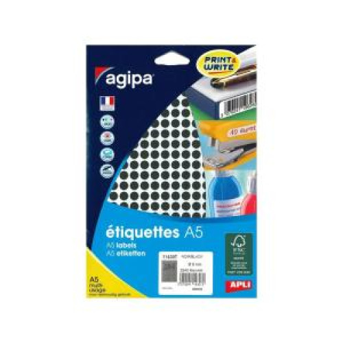 Etikety kruhové 8mm Agipa A5 čierne Etikety kruhové 8mm Agipa A5 čierne