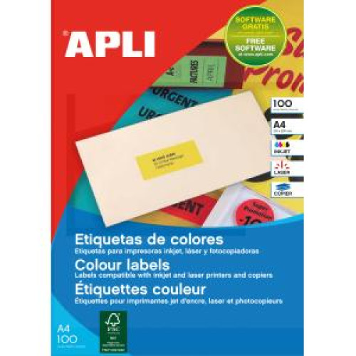 Etikety farebné 70x31mm APLI A4 100 hárkov fluo červené Etikety farebné 70x31mm APLI A4 100 hárkov fluo červené