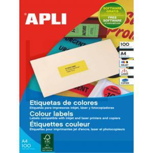 Etikety farebné 210x297mm APLI A4 100 hárkov fluo červené Etikety farebné 210x297mm APLI A4 100 hárkov fluo červené