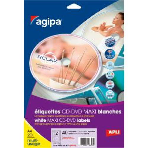 Etikety univerzálne na CD/DVD priemer 117,5 -17mm Agipa 20 hárkov Etikety univerzálne na CD/DVD priemer 117,5 -17mm Agipa 20 hárkov