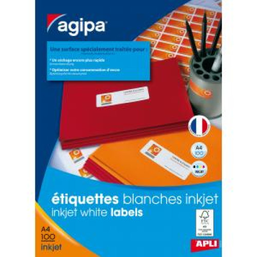 Etikety inkjet 63,5x33,9mm Agipa A4 100 hárkov Etikety inkjet 63,5x33,9mm Agipa A4 100 hárkov