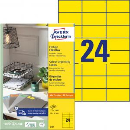 Etikety farebné 70x37mm Avery A4 100 hárkov žlté Etikety farebné 70x37mm Avery A4 100 hárkov žlté