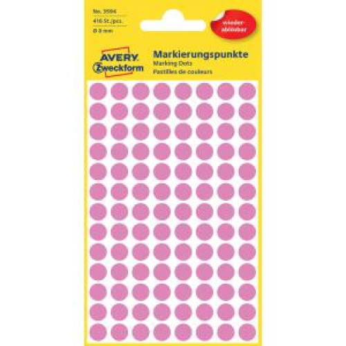 Etikety kruhové 8mm Avery odnímateľné ružové Etikety kruhové 8mm Avery odnímateľné ružové