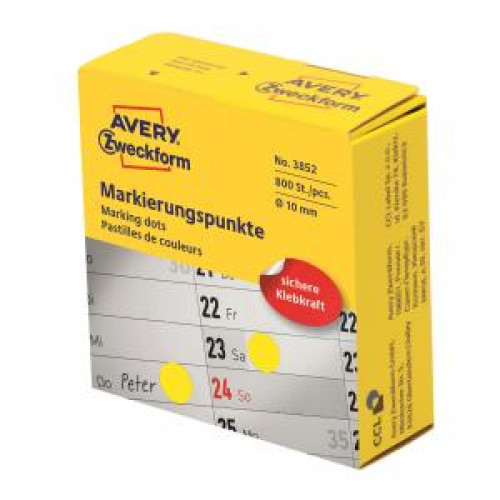 Etikety kruhové 10mm Avery žlté v dispenzore