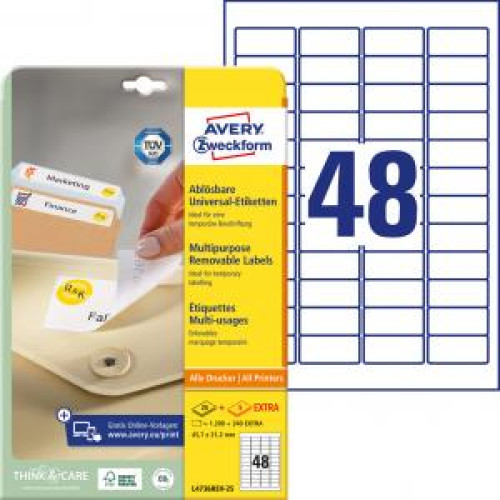 Etikety univerzálne odnímateľné 45,7x21,2mm Avery A4 25+5 hárkov Etikety univerzálne odnímateľné 45,7x21,2mm Avery A4 25+5 hárkov