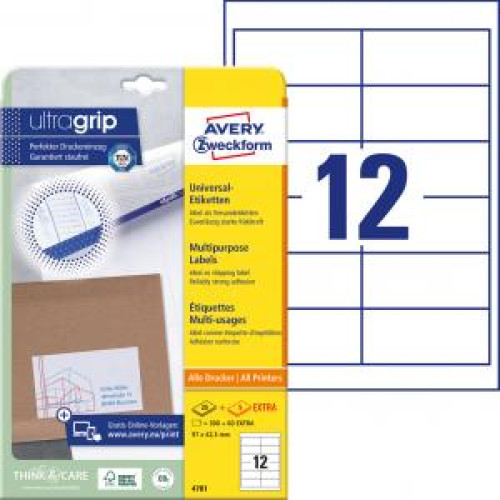 Etikety univerzálne 97x42,3mm Avery A4 25+5 hárkov Etikety univerzálne 97x42,3mm Avery A4 25+5 hárkov