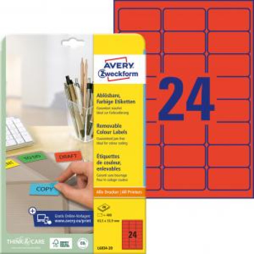 Etikety Avery odnímateľné 63,5x33,9 mm, červené Etikety Avery odnímateľné 63,5x33,9 mm, červené