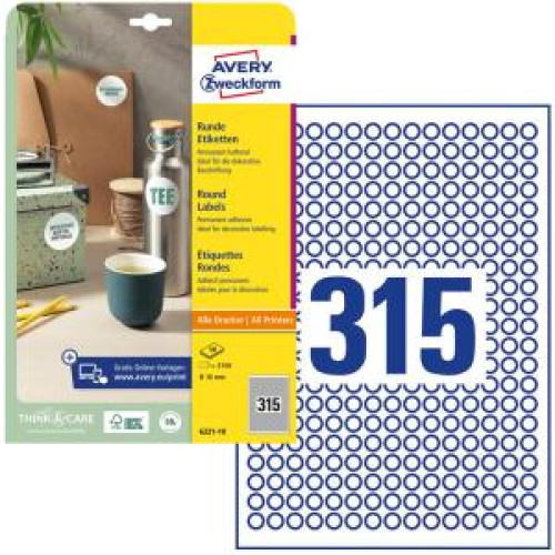 Etikety univerzálne kruhové 10mm Avery A4 10 hárkov Etikety univerzálne kruhové 10mm Avery A4 10 hárkov
