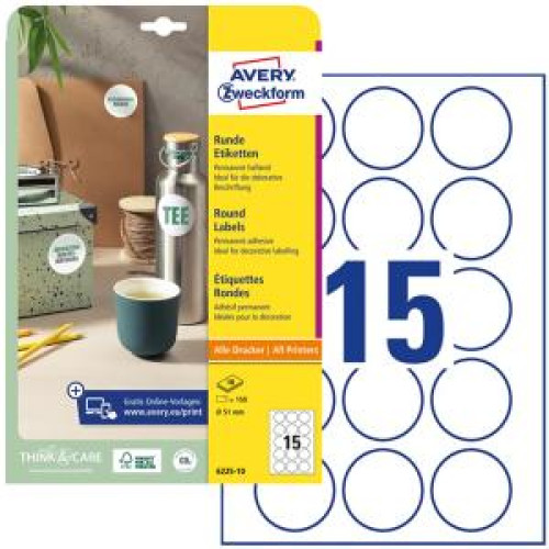Etikety univerzálne kruhové 51mm Avery A4 10 hárkov Etikety univerzálne kruhové 51mm Avery A4 10 hárkov