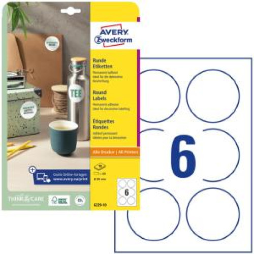 Etikety univerzálne kruhové 80mm Avery A4 10 hárkov Etikety univerzálne kruhové 80mm Avery A4 10 hárkov