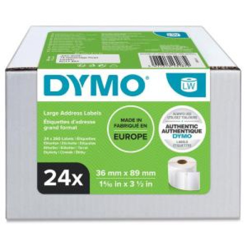 Samolepiace etikety Dymo LW 89x36mm adresné veľké biele 6240ks Samolepiace etikety Dymo LW 89x36mm adresné veľké biele 6240ks