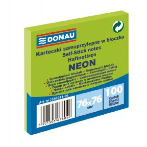Bloček Donau neónový 76x76mm zelený Bloček Donau neónový 76x76mm zelený