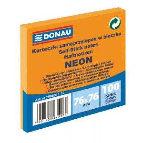 Bloček Donau neónový 76x76mm oranžový Bloček Donau neónový 76x76mm oranžový