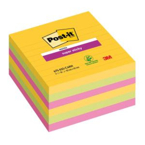 BločkyPost-it Super Sticky CARNIVAL, veľkosť 101x 101 mm, 6 bločkov po 90 lístkov BločkyPost-it Super Sticky CARNIVAL, veľkosť 101x 101 mm, 6 bločkov po 90 lístkov