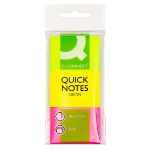 Bločky Q-CONNECT , 51 x 38 mm, zelená, ružová, žltá, 3 bločky po 50 lístkov Bločky Q-CONNECT , 51 x 38 mm, zelená, ružová, žltá, 3 bločky po 50 lístkov