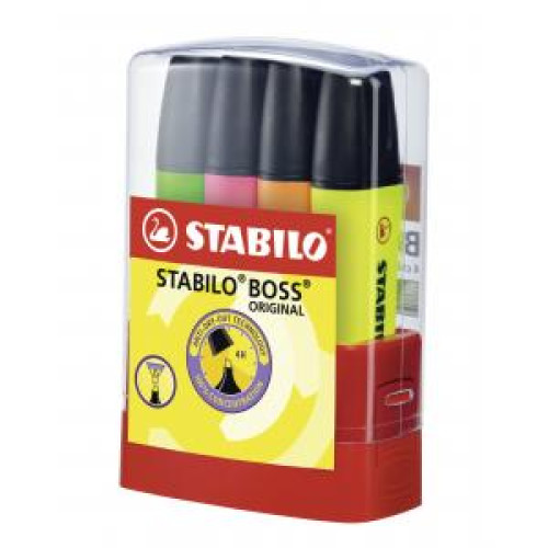 Sada zvýrazňovačov STABILO BOSS ORIGINAL BOSSparade 4 ks Stolný set žltá, oranžová, zelená, ružová Sada zvýrazňovačov STABILO BOSS ORIGINAL BOSSparade 4 ks Stolný set žltá, oranžová, zelená, ružová