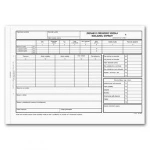 Záznam o prevádzke vozidla nákladnej dopravy, A4, 100 listov, číslovanie Záznam o prevádzke vozidla nákladnej dopravy, A4, 100 listov, číslovanie