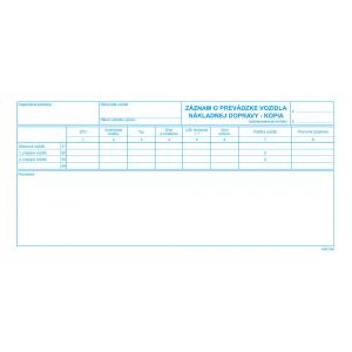Záznam o prevádzke vozidla nákladnej dopravy, 2/3 A4, kniha, 100 listov, kópia Záznam o prevádzke vozidla nákladnej dopravy, 2/3 A4, kniha, 100 listov, kópia
