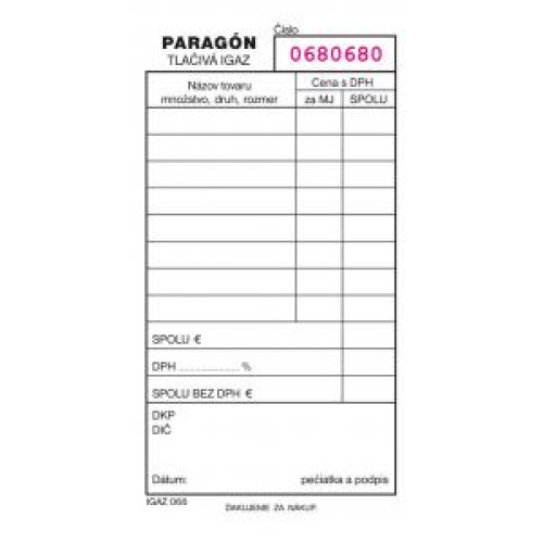 Paragón číslovaný, samoprepis, A6 Paragón číslovaný, samoprepis, A6