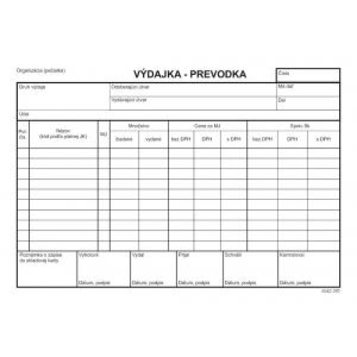 Výdajka - prevodka, A5, bez DPH, samoprepis, s kartónovou obálkou a podložkou