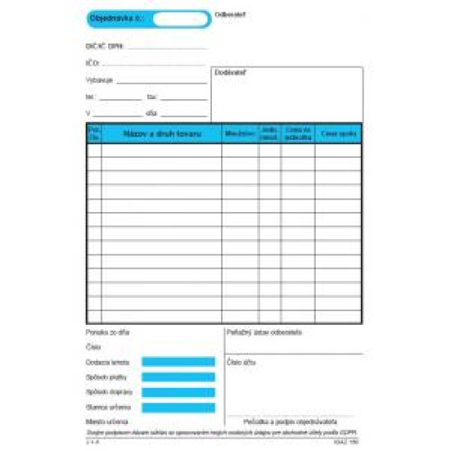 Objednávka, samoprepis s kartónovou obálkou - podložkou, A5 Objednávka, samoprepis s kartónovou obálkou - podložkou, A5