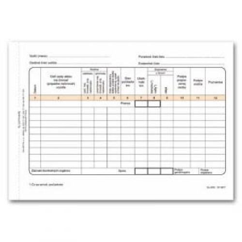 Záznam o prevádzke vozidla osobnej dopravy, samoprepis, A5, kniha, 100 listov Záznam o prevádzke vozidla osobnej dopravy, samoprepis, A5, kniha, 100 listov