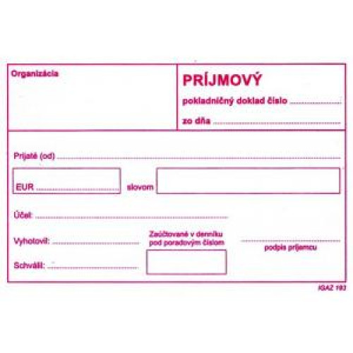 Príjmový pokladničný doklad bez DPH, A6 Príjmový pokladničný doklad bez DPH, A6