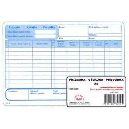 Príjemka - výdajka - prevodka s DPH, samoprepis, A5 Príjemka - výdajka - prevodka s DPH, samoprepis, A5