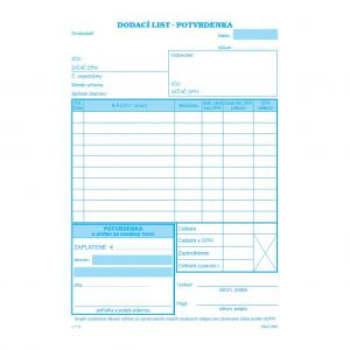 Dodací list, A5, s DPH, s potvrdenkou, samoprepis Dodací list, A5, s DPH, s potvrdenkou, samoprepis