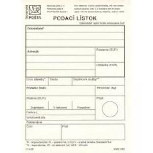 Podací lístok A6, blok, 100 lístkov Podací lístok A6, blok, 100 lístkov