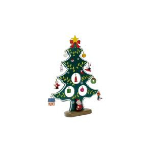 Drevený vianočný stromček s 12-ti miniaturnými ozdobami Drevený vianočný stromček s 12-ti miniaturnými ozdobami