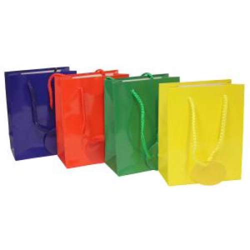 Papierová taška 115x145x60mm textilné ušká vo farbe tašky mix 4 farieb bez možnosti výberu