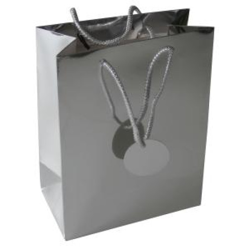 Papierová taška 180x230x100mm textilné ušká vo farbe tašky strieborná